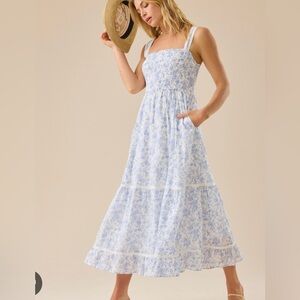 Floral blue smock Kennedy Maxi Dress